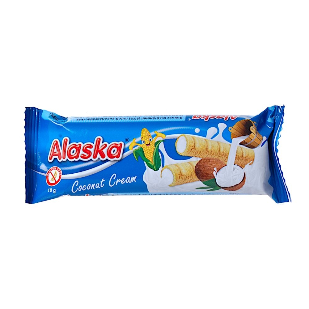 Rurki Kukurydziane Nadziewane Kremem o Smaku Kokosowym Bezglutenowe 18 g - Alaska