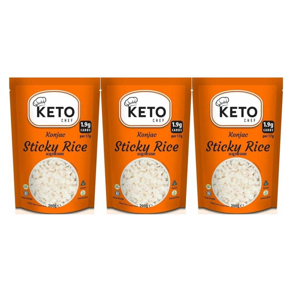 3 x Makaron Konjac w Kształcie Ryżu (Sticky Rice) do Sushi 200 g - Keto Chef