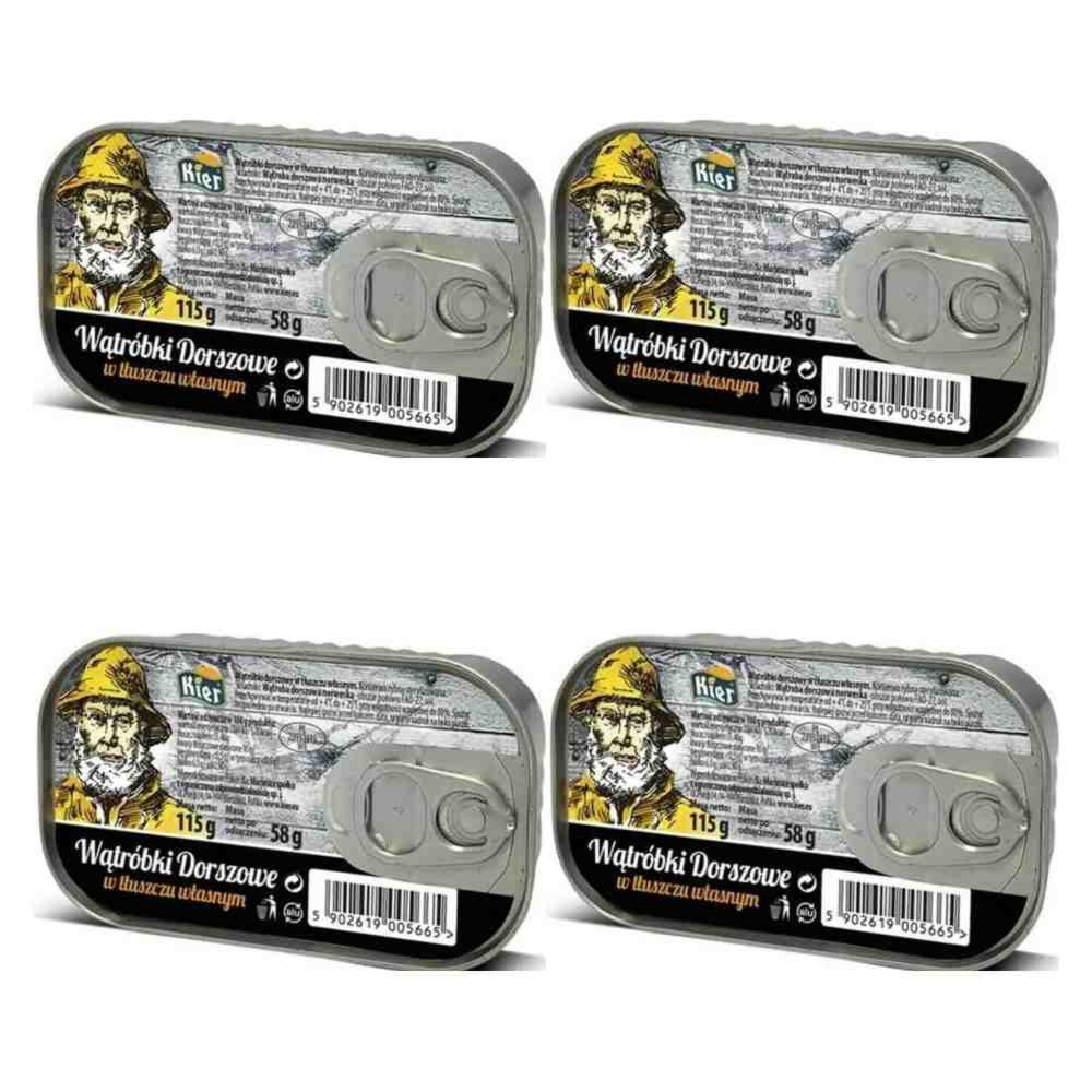 4 x Wątróbka z Dorsza w Tłuszczu Własnym 115 g (58 g) - Kier - Wątróbki dorszowe