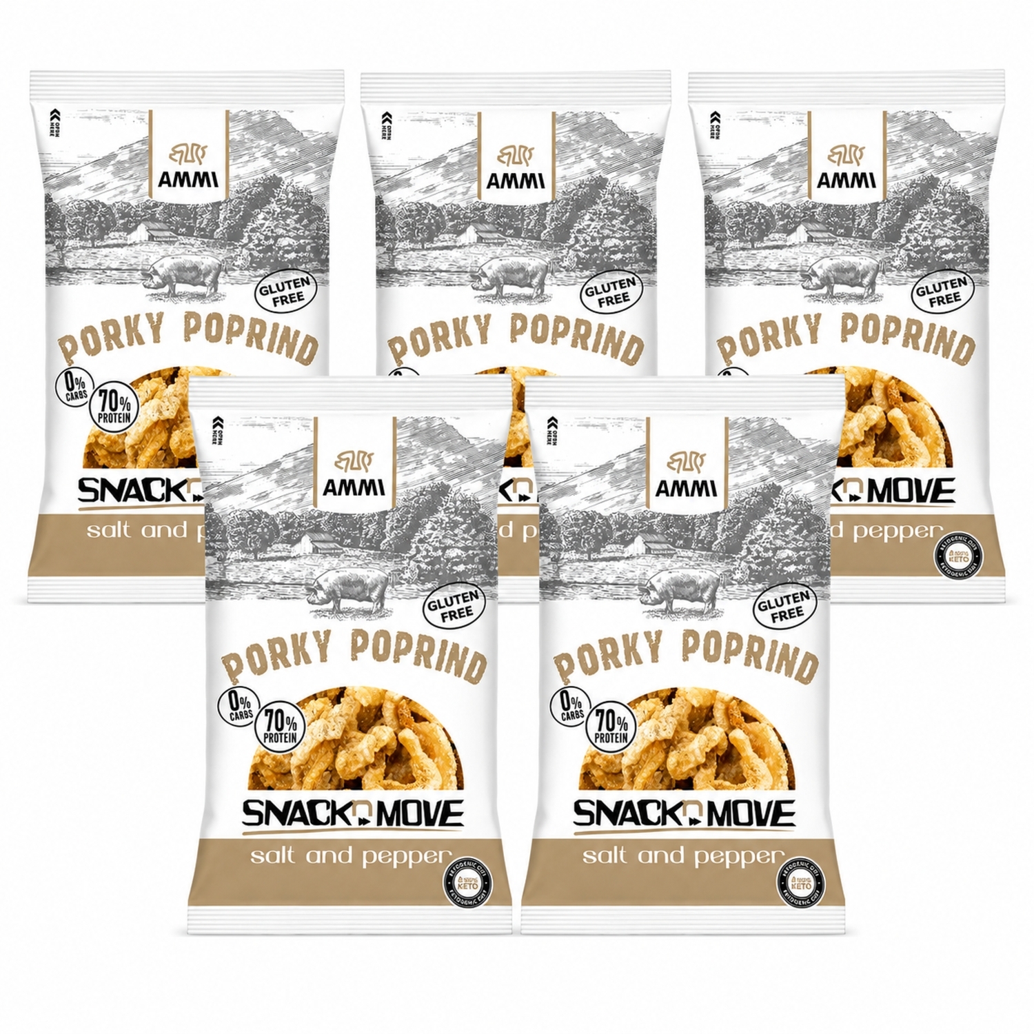5 x Prażynki Wieprzowe Keto Sól i Pieprz 40 g - AMMI