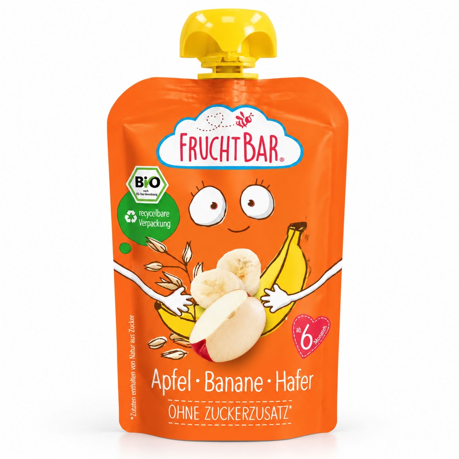 Mus Owocowy Jabłko Banan i Owies Bez Dodatku Cukru BIO 100 g - FruchtBar