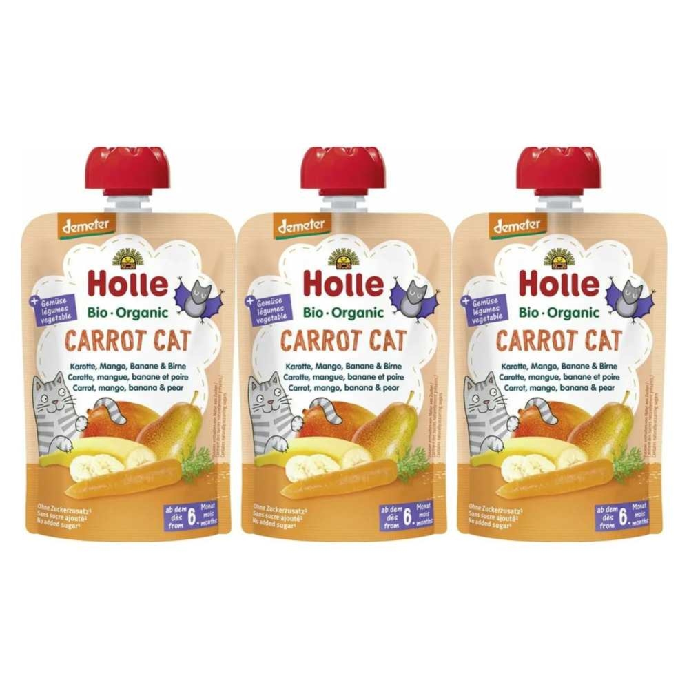 3 x Mus Owocowy z Warzywami Marchewkowy Kotek (Marchewka, Mango, Banan, Gruszka) Bio Demeter 100 g - Holle