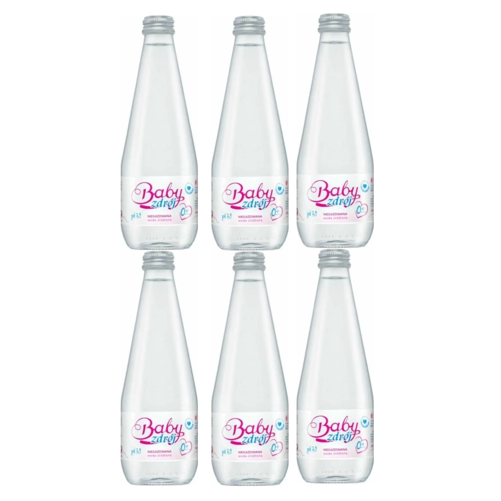 6 x Woda Źródlana Niegazowana 330 ml (Szklana Butelka) - Baby Zdrój