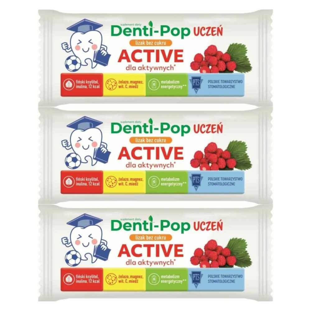 3 x Lizak Bez Dodatku Cukru ACTIVE 6 g - Denti-Pop Uczeń