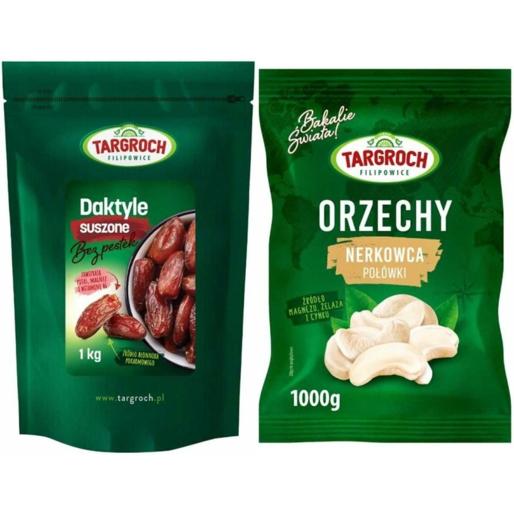 Zestaw Daktyle Suszone Bez Pestek 1 kg + Orzechy Nerkowca Połówki 1 kg - Targroch