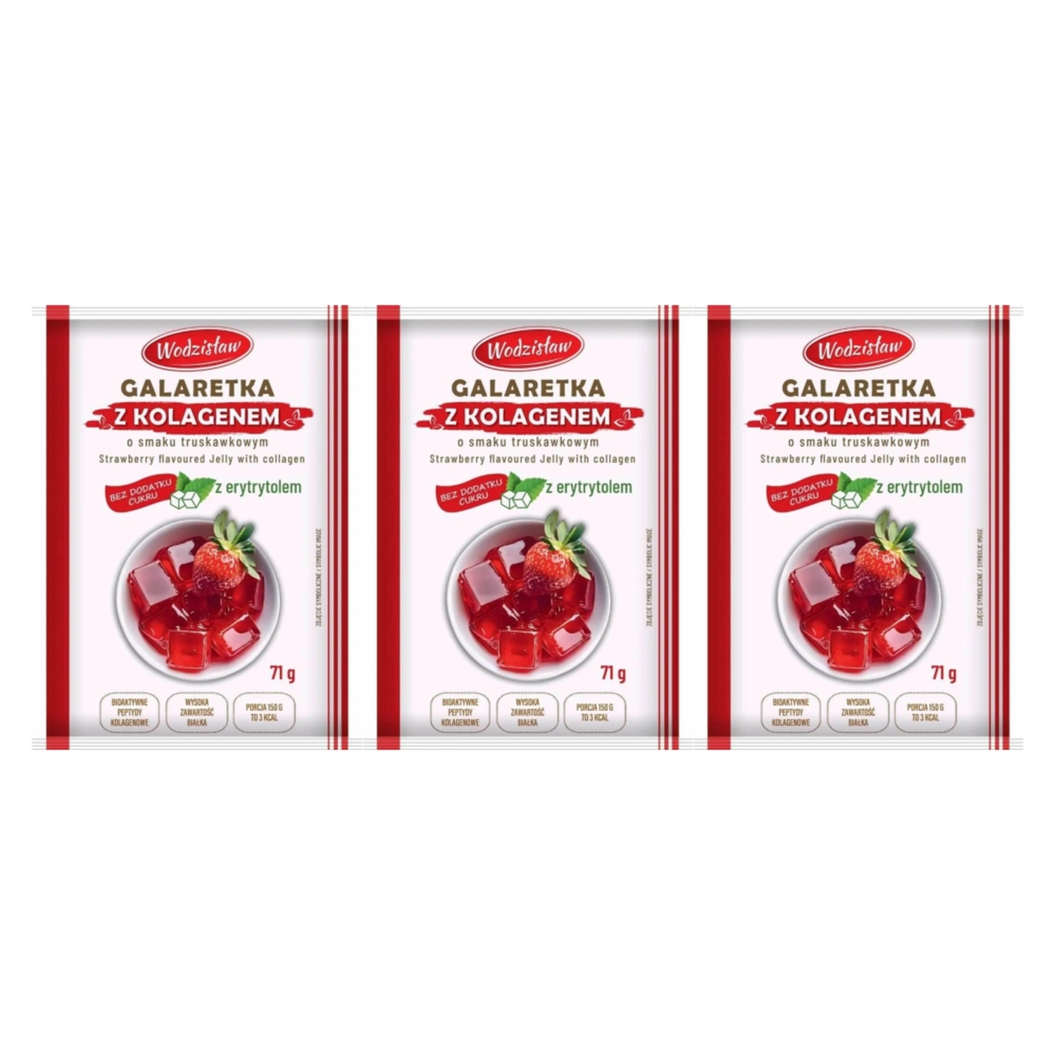 3 x Galaretka z Kolagenem o Smaku Truskawkowym 71 g - Wodzisław