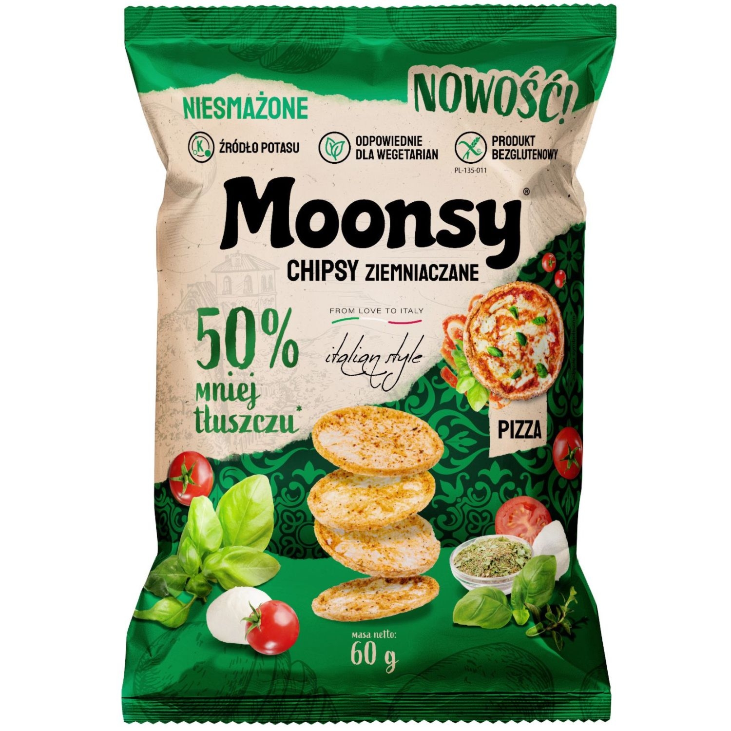 Chipsy Ziemniaczane Pizza Italian Style Bezglutenowe 60 g - Moonsy
