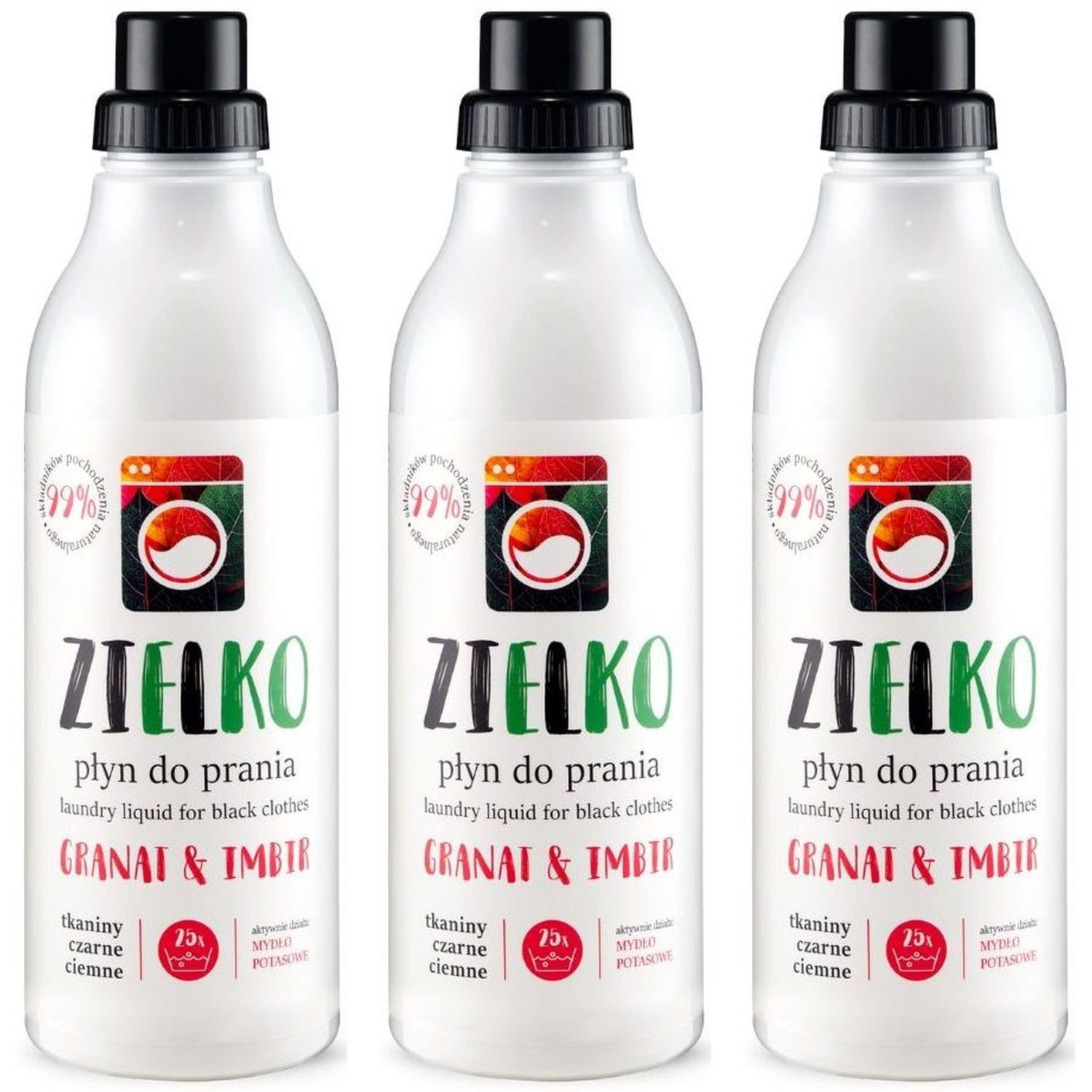 3 x Płyn do Prania Tkanin Czarnych i Ciemnych Granat i Imbir 1 l - ZIELKO
