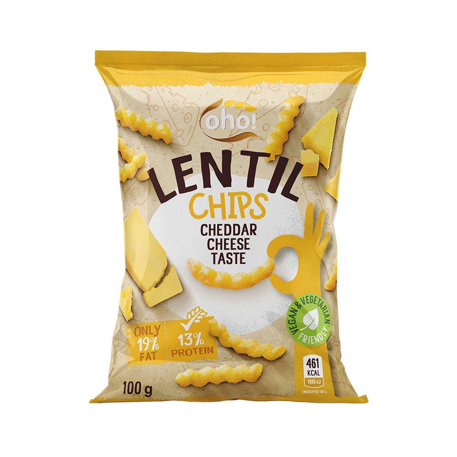 Chipsy z Czerwonej Soczewicy o Smaku Sera Cheddar 100 g - Oho!