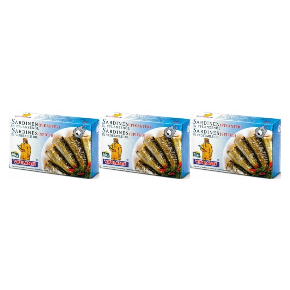 3 x Sardynki Pikantne w Oleju Słonecznikowym 120 g (88 g) - Vigilante