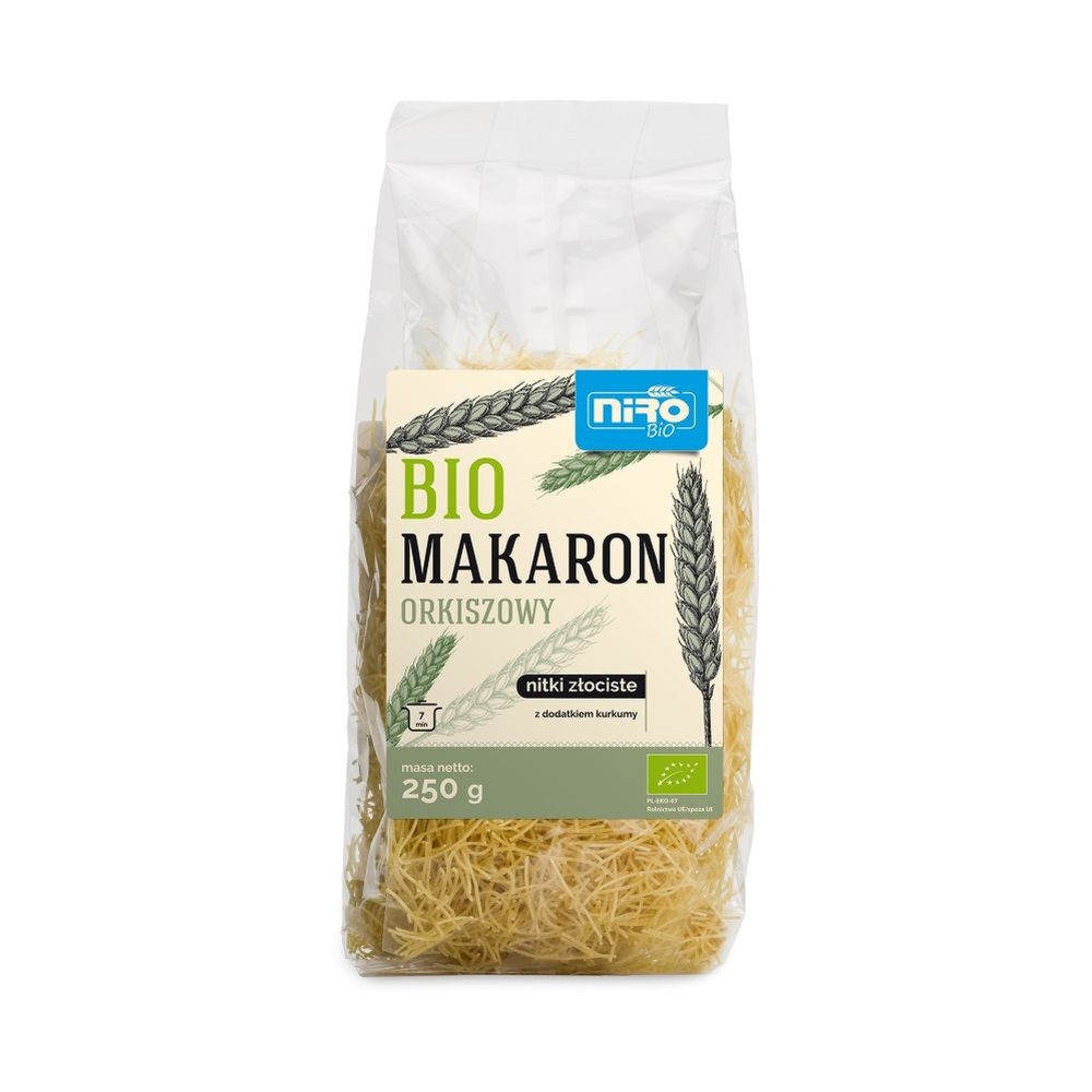 Makaron Orkiszowy Nitki Złociste z Dodatkiem Kurkumy Bio 250 g - Niro