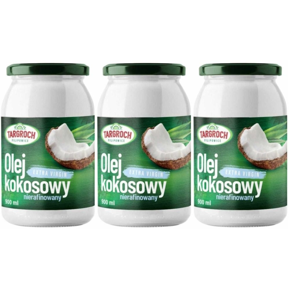 Zestaw 3 x Olej Kokosowy Extra Virgin Nierafinowany 900 ml - Targroch