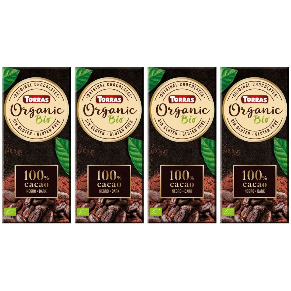 4 x Czekolada Gorzka 100% Kakao Bez Dodatku Cukru BIO 100 g - Torras
