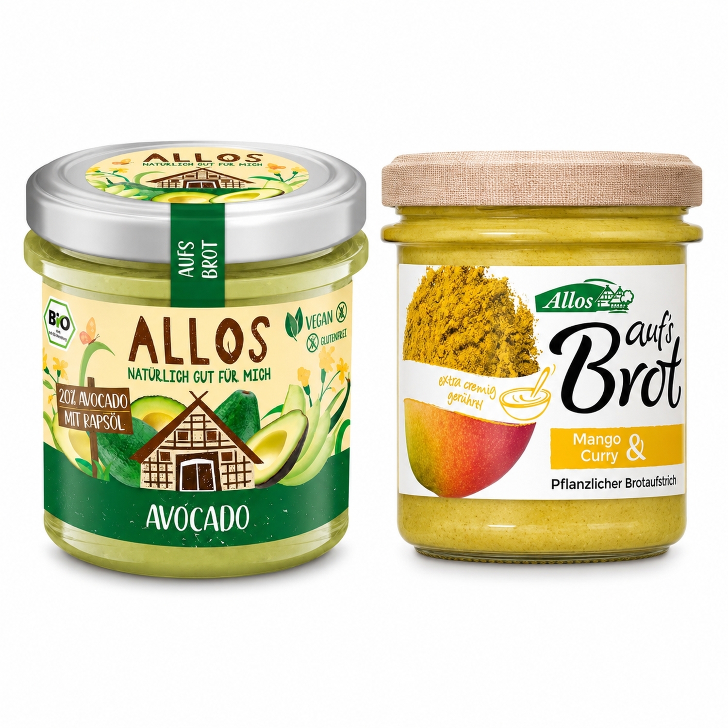 Pasta Kremowa z Mango i Curry Bezglutenowe Bio 140 + Pasta Kremowa z Awokado Bezglutenowa Bio 140 g - Allos