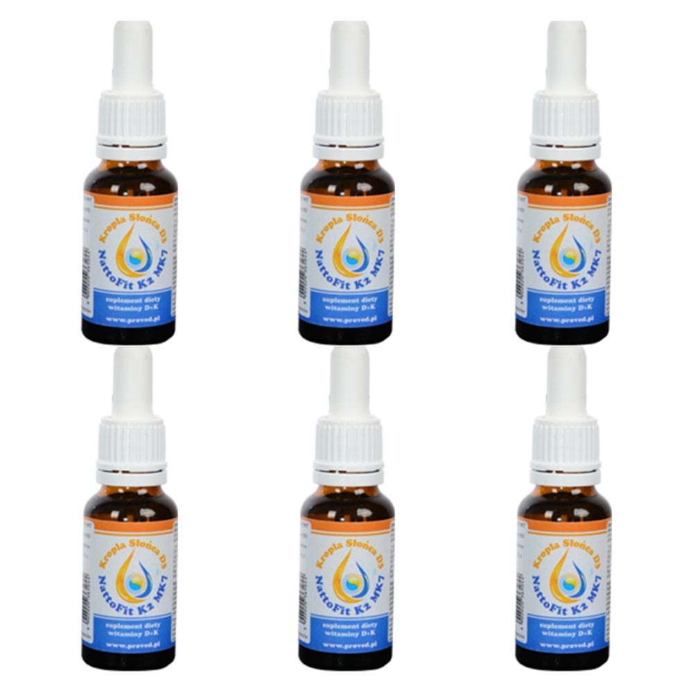 Zestaw 6 x Witamina k2mk7+ D3 w kroplach - NattoFit k2Mk7 + Kropla Słońca D3 20ml - Proved