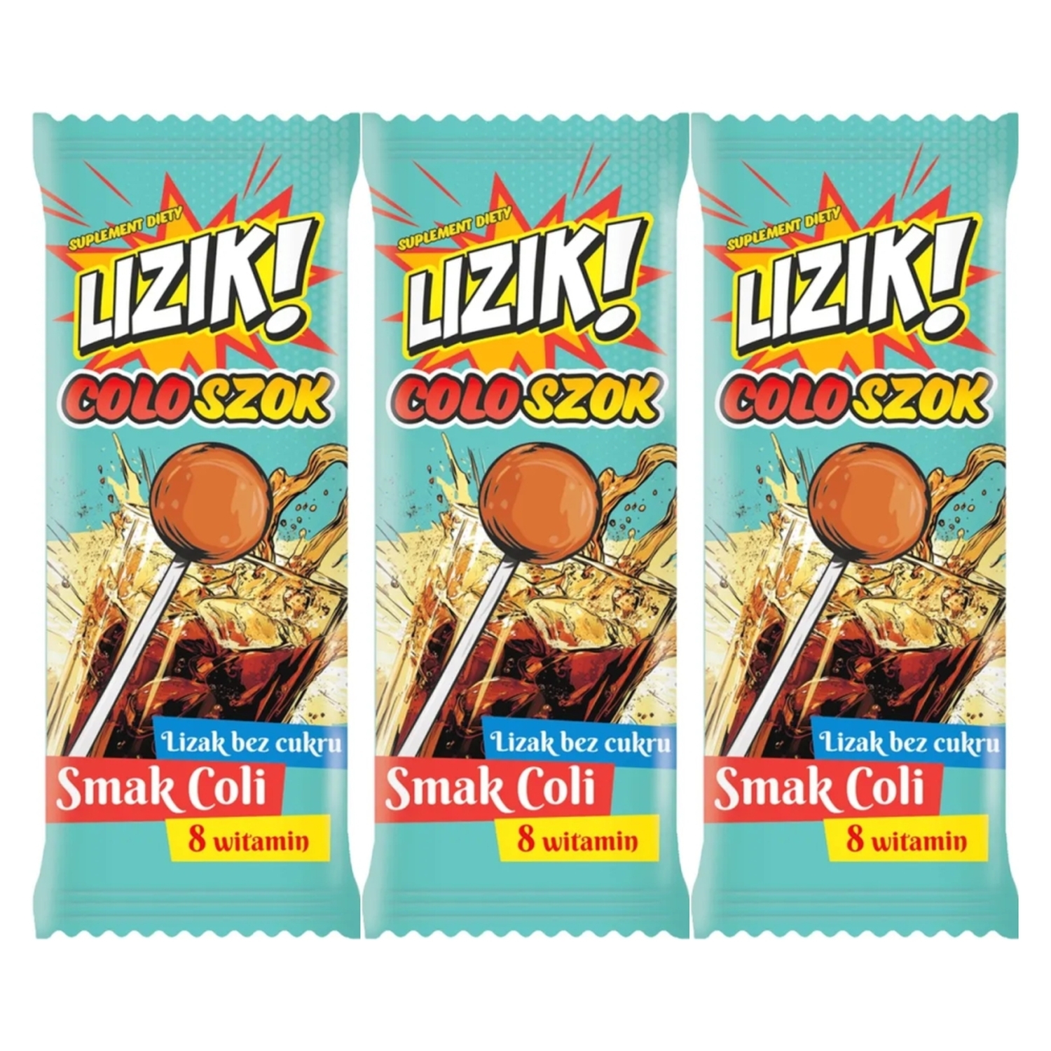 3 x Lizak z Witaminami o Smaku Coli COLOSZOK 8 g - LIZIK!