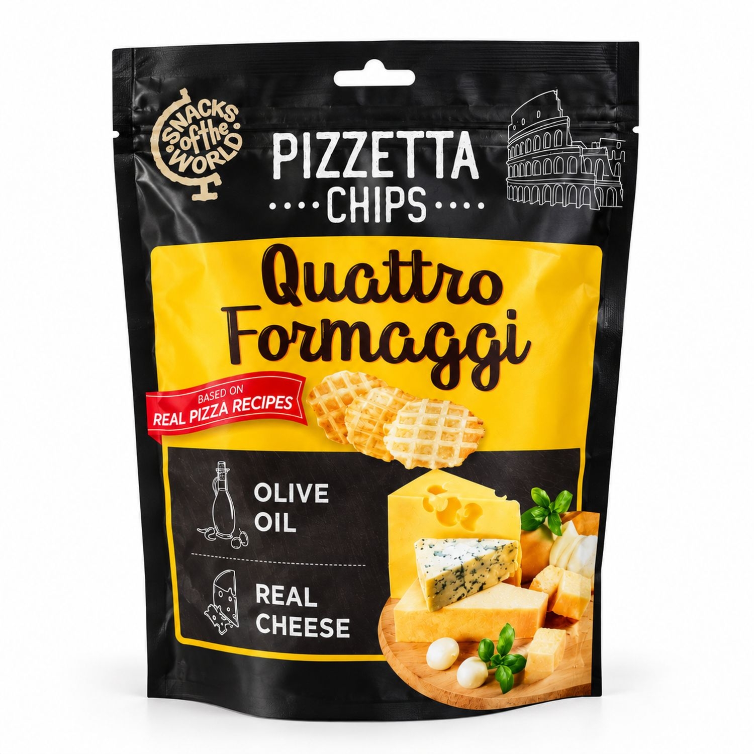 Chipsy Pizzetta Quattro Formaggi Cztery Sery 70 g - Snacks of the World