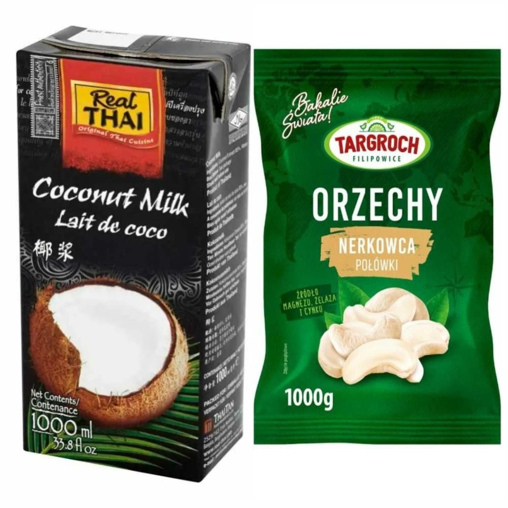 Zestaw Mleko Kokosowe UHT 85% Ekstrakt Kokosa 1L  RealThai  + Orzechy Nerkowca Połówki 1 kg - Targroch