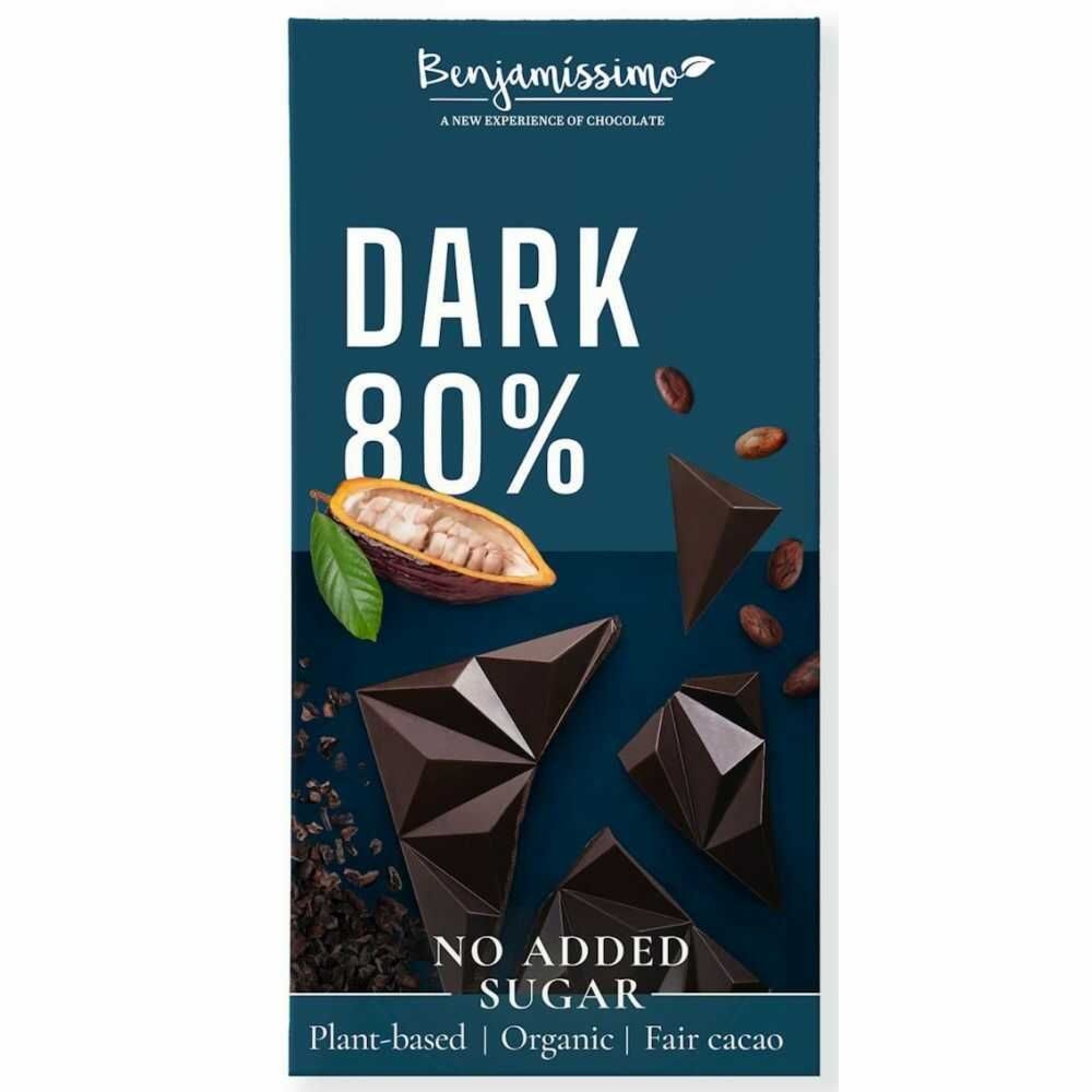 Czekolada Gorzka 80% Bez Dodatku Cukru Bezglutenowa Bio 60 g - Benjamissimo