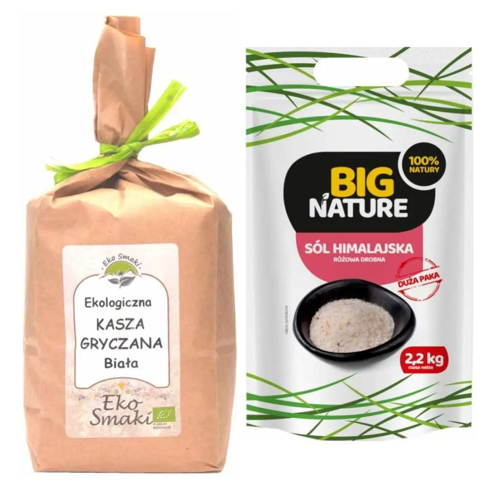 Polska Kasza Gryczana Biała Niepalona Eko 1 Kg  Dolina Gryki Eko Smaki  + Sól Himalajska Różowa Drobna 2,2 kg - Big Nature