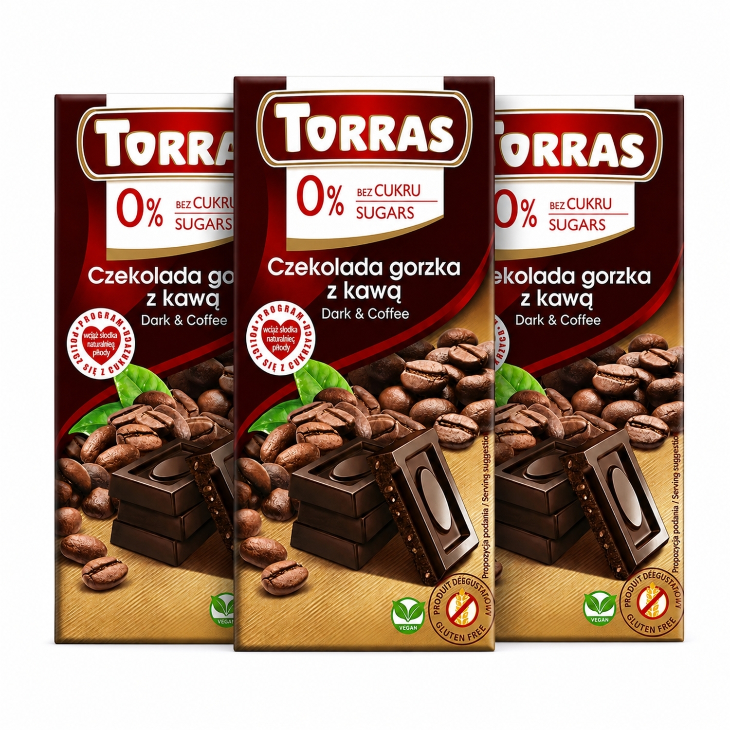 3 x Czekolada Gorzka z Kawą Bez Dodatku Cukru 75 g - Torras
