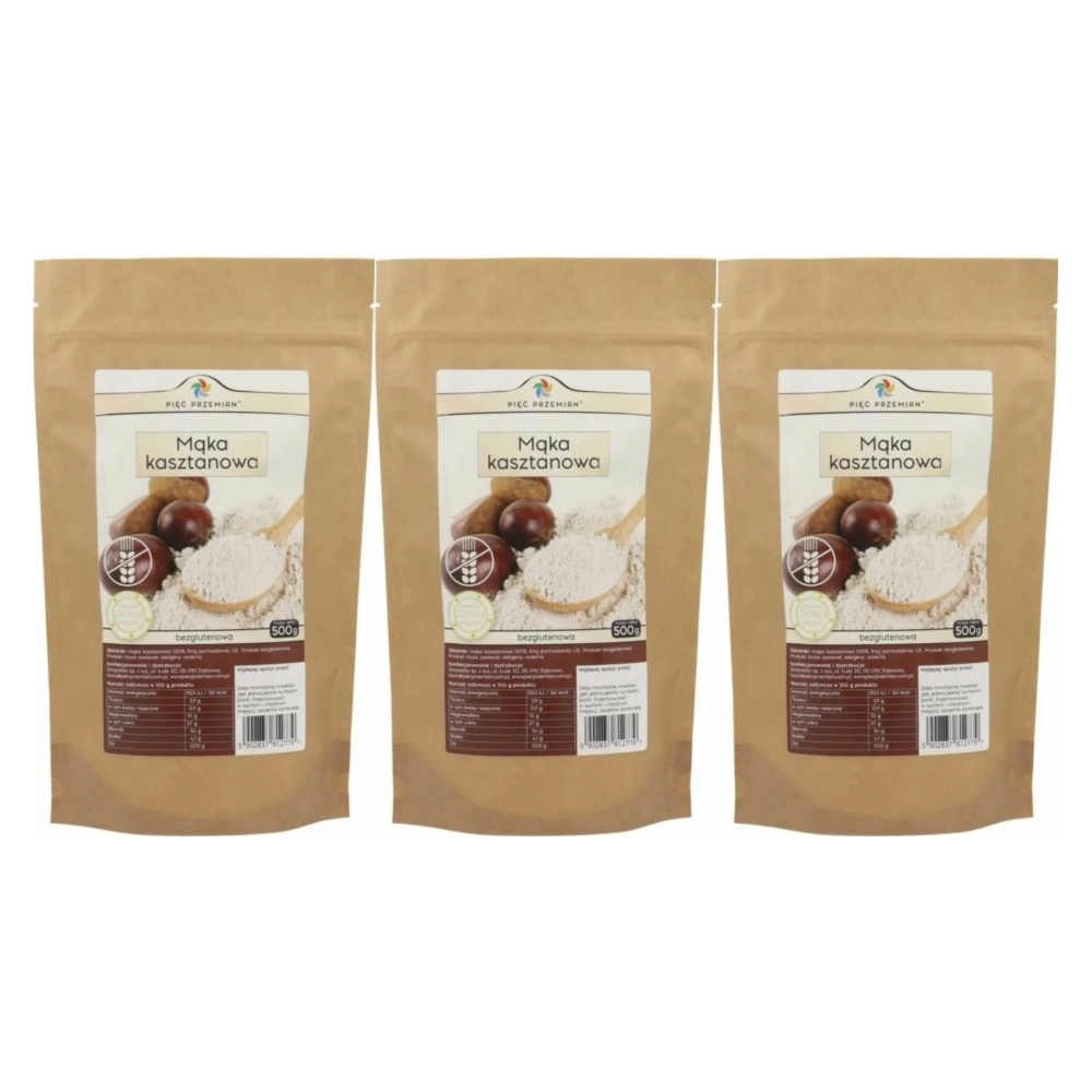3 x Mąka Kasztanowa Bezglutenowa 500 g - Pięć Przemian