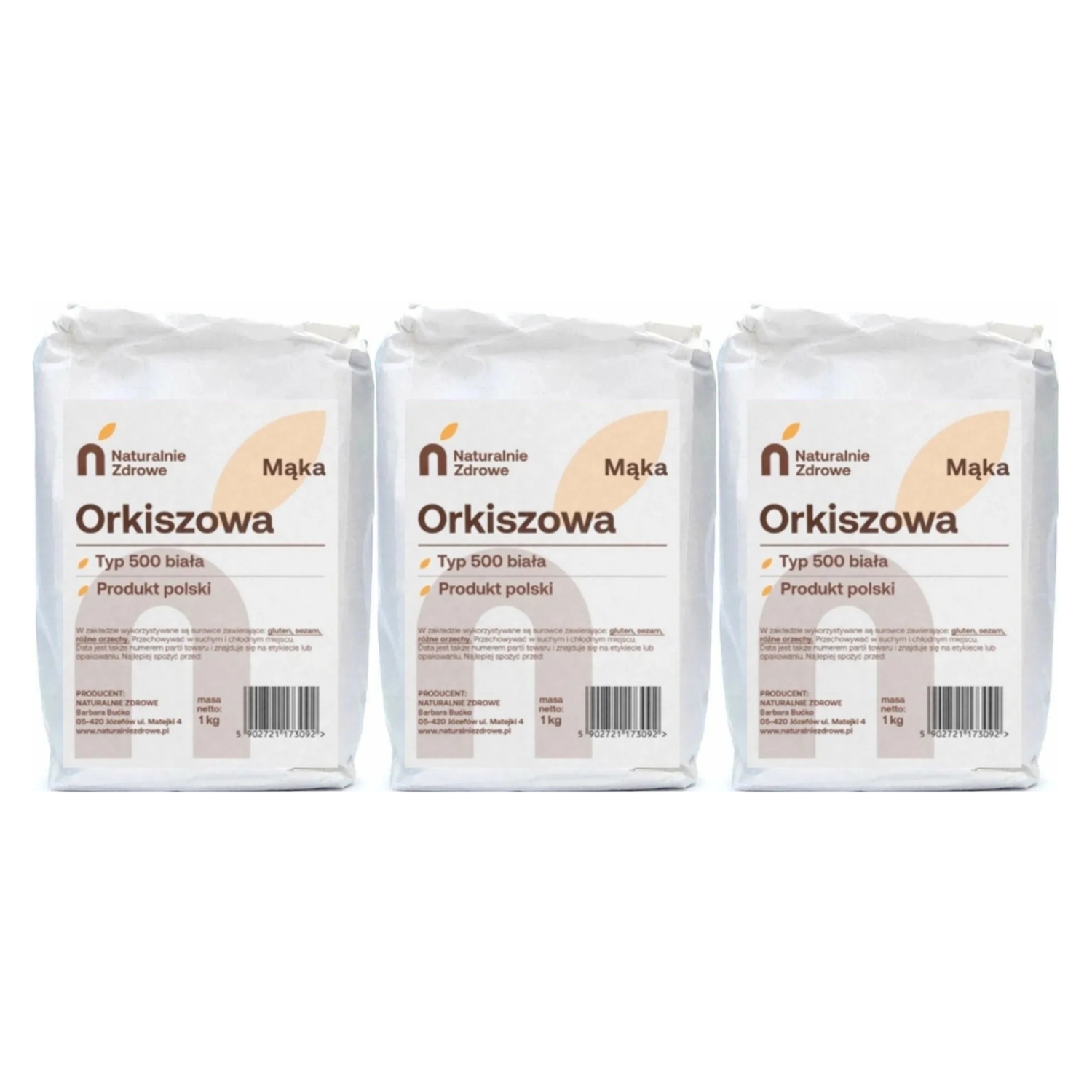 3 x Mąka Orkiszowa Biała Typ 500 1kg - Naturalnie Zdrowe