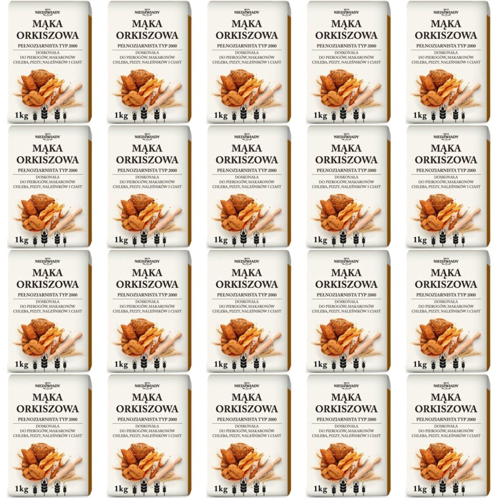 20 x Mąka Orkiszowa Pełnoziarnista Typ 2000 1 kg - Młyn Niedźwiady