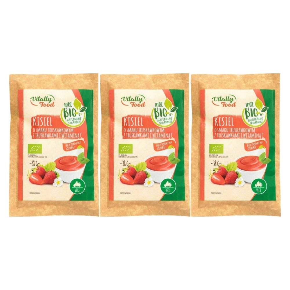 3 x Kisiel o Smaku Truskawkowym z Kawałkami Truskawek i Witaminą C BIO 38 g - Vitally Food