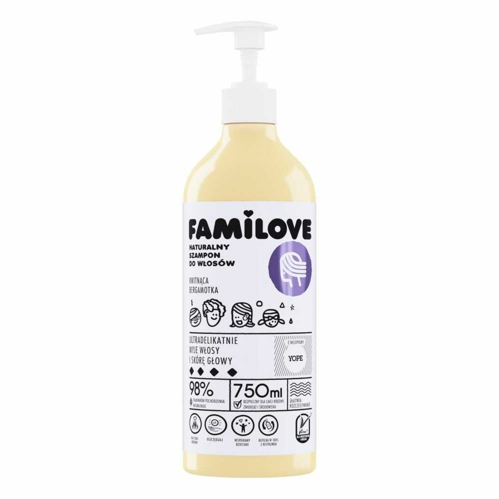 Naturalny Szampon do Włosów Dla Całej Rodziny KWITNĄCA BERGAMOTKA 750 ml - FAMILOVE
