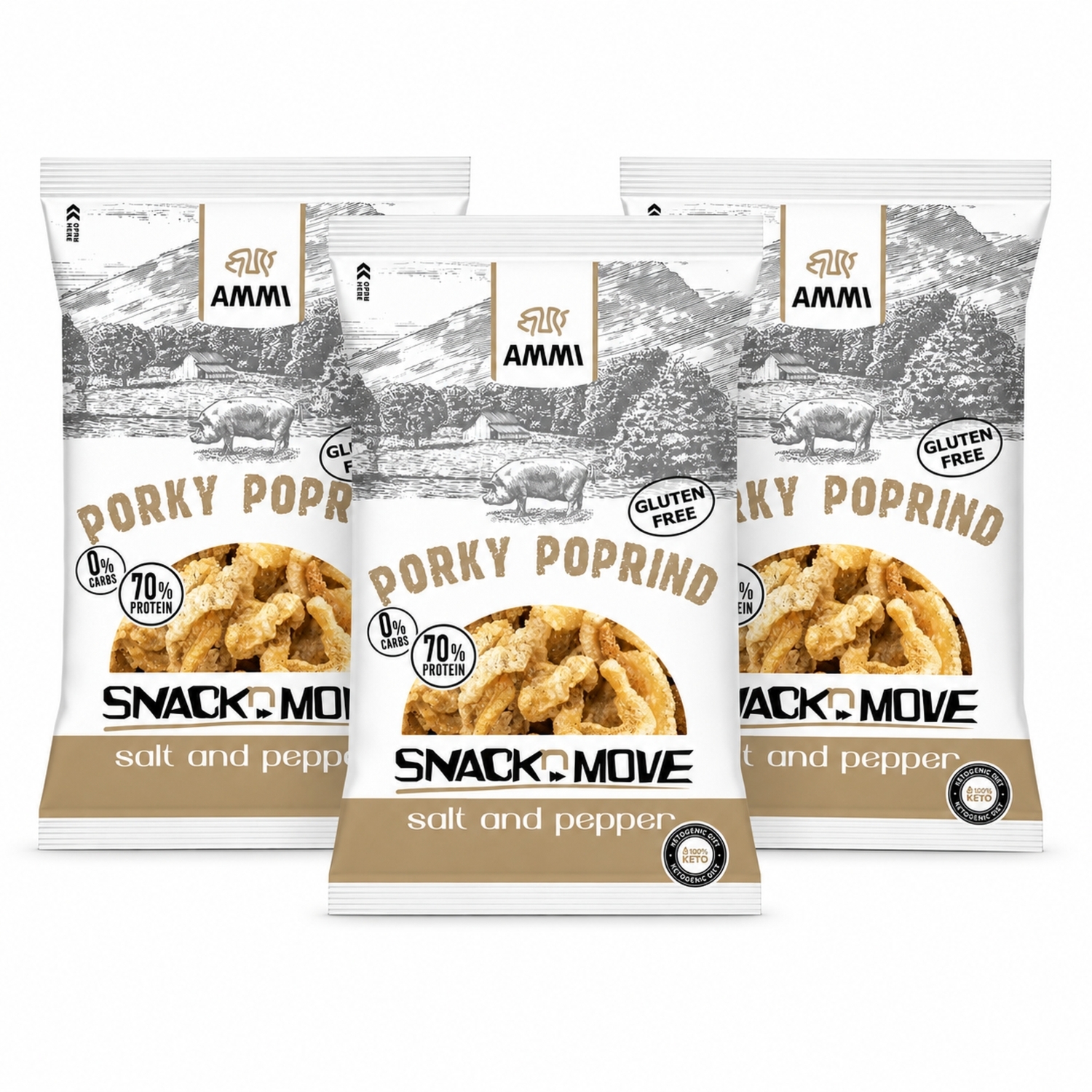 3 x Prażynki Wieprzowe Keto Sól i Pieprz 40 g - AMMI