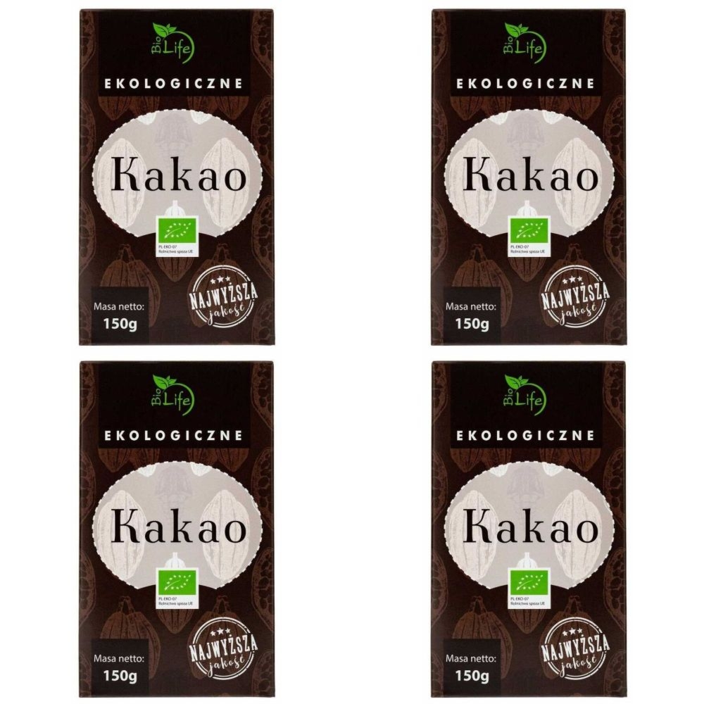 4 x Kakao o Obniżonej Zawartości Tłuszczu Bio 150 g - Biolife
