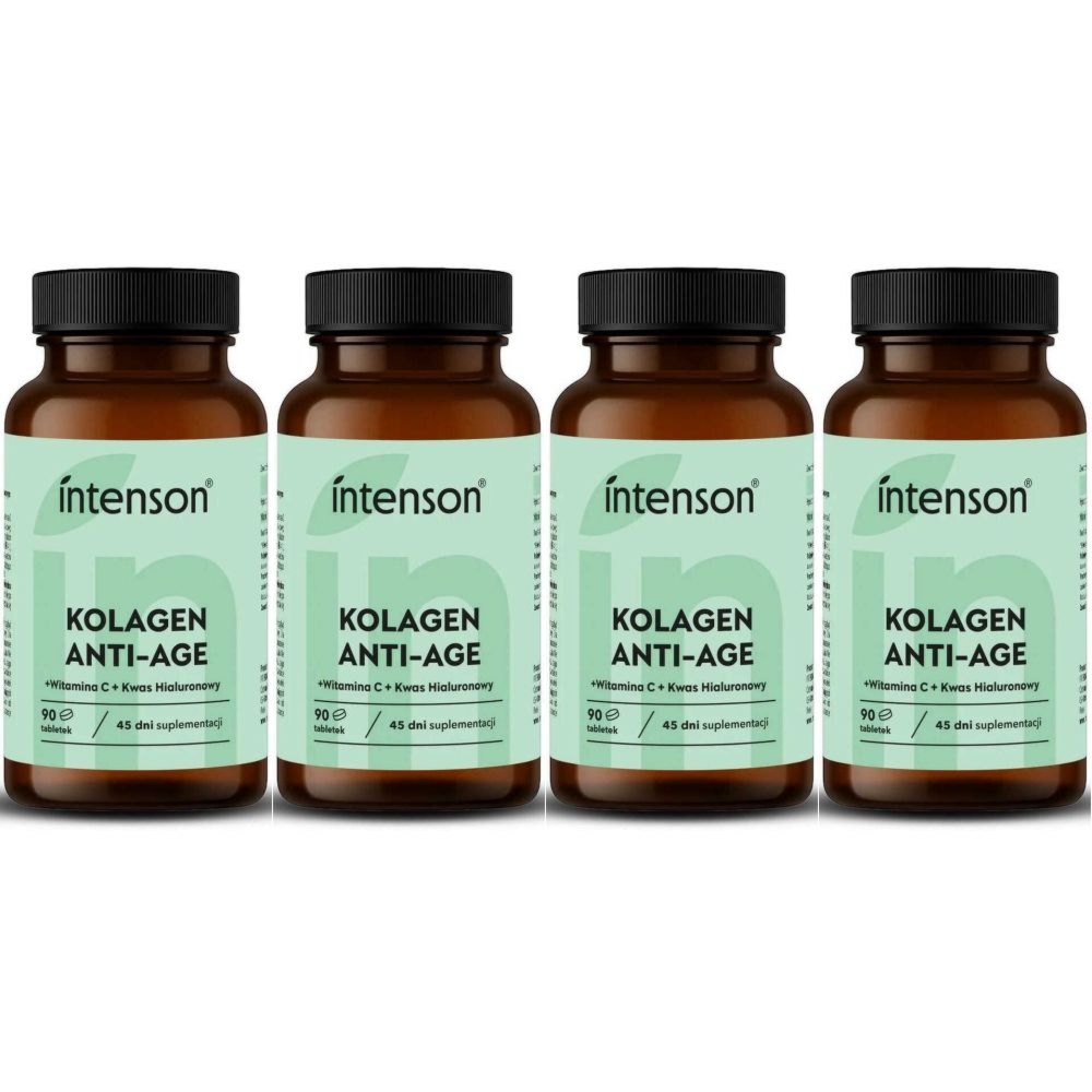 4 x Kolagen Anti-Age z Witaminą C i Kwasem Hialuronowym 90 Tabletek - Intenson