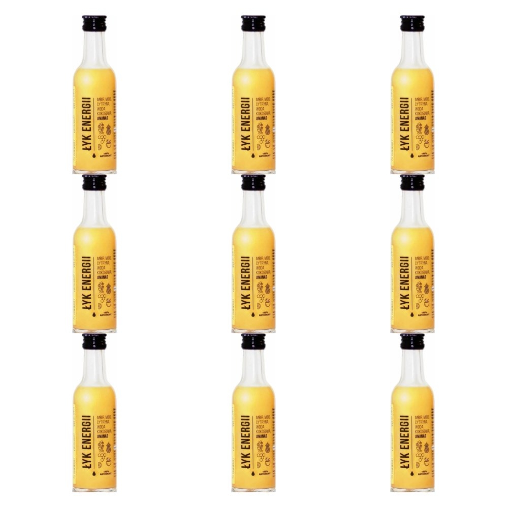 9 x ŁYK Energii (Imbir, Miód, Cytryna, Woda Kokosowa, Ananas) 50 ml - Drest