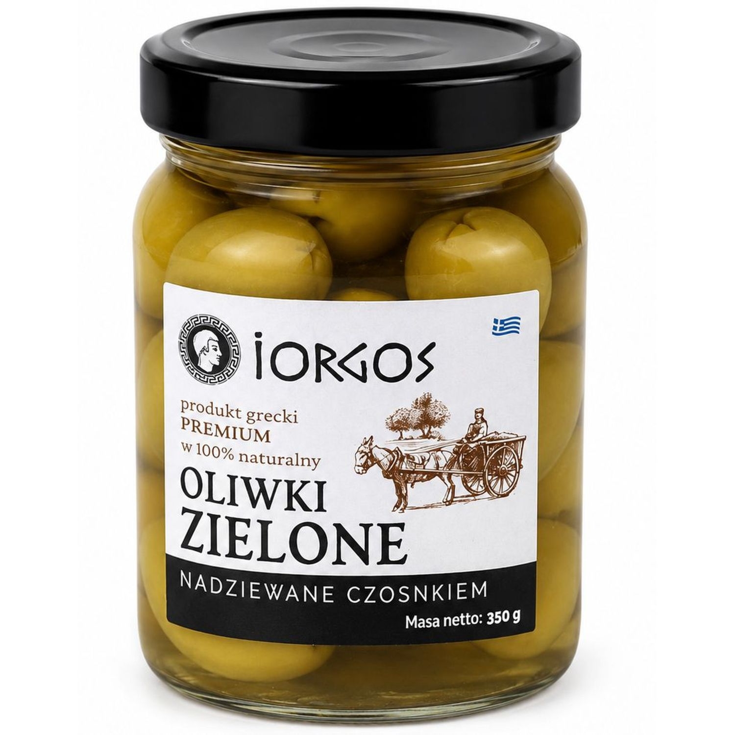 Oliwki Zielone PREMIUM z Czosnkiem 350 g (210 g) - Iorgos