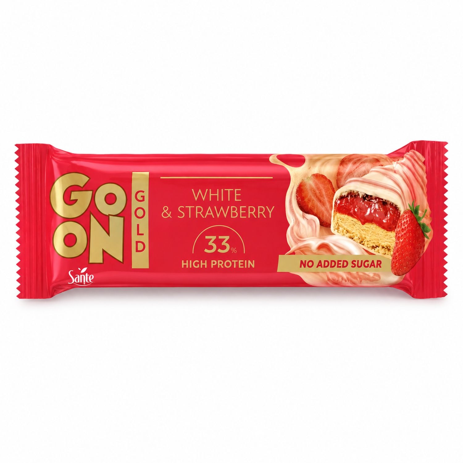 Baton Proteinowy White & Strawberry Bez Dodatku Cukru 45 g - GO ON Gold