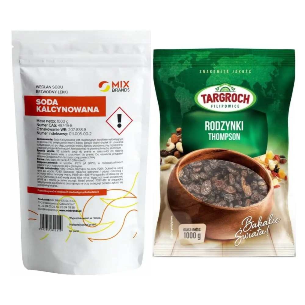 Soda Kalcynowana 1 kg - Big Nature + Rodzynki Thompson Niesiarkowane 1 kg - Targroch