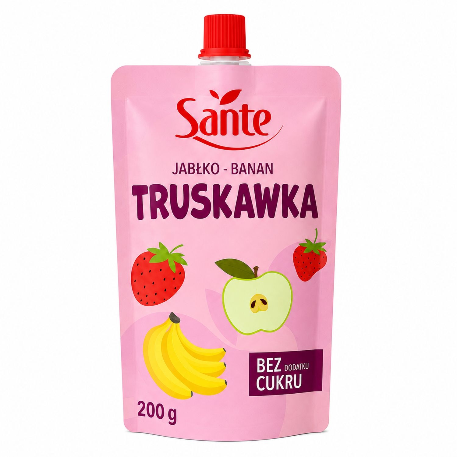 Mus Jabłko Banan Truskawka Bez Dodatku Cukru 200 g - Sante