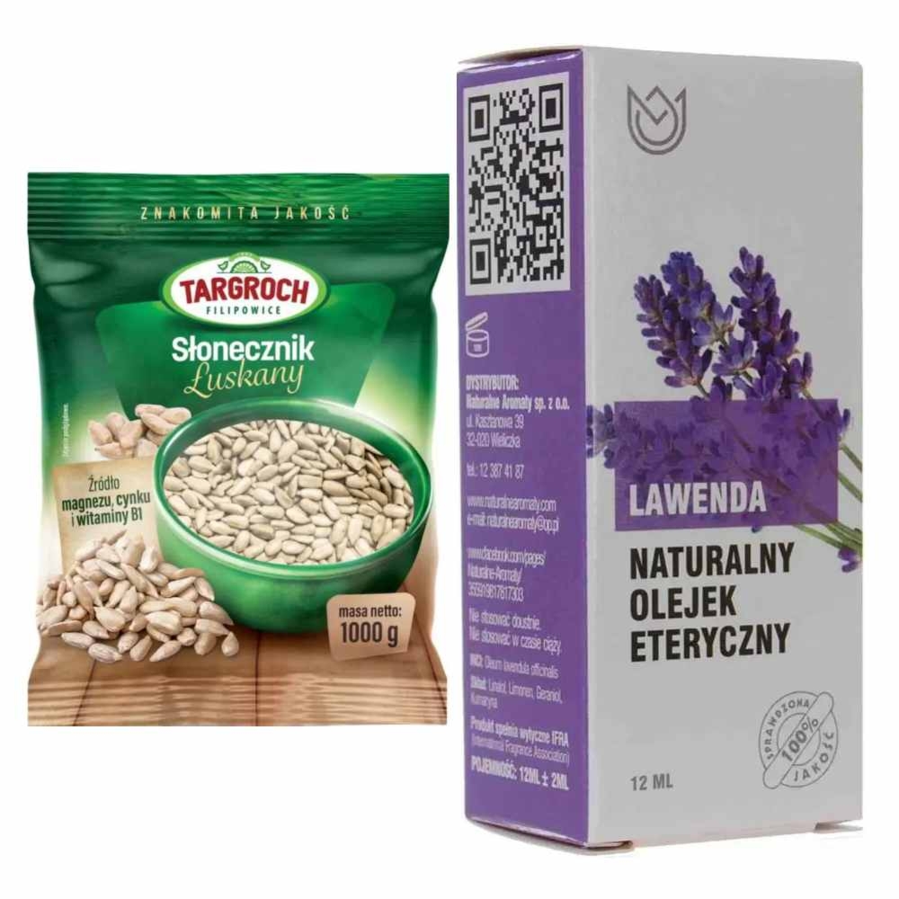 Słonecznik Łuskany 1 kg - Targroch  + Naturalny Olejek Eteryczny Lawendowy 12 ml - Naturalne Aromaty