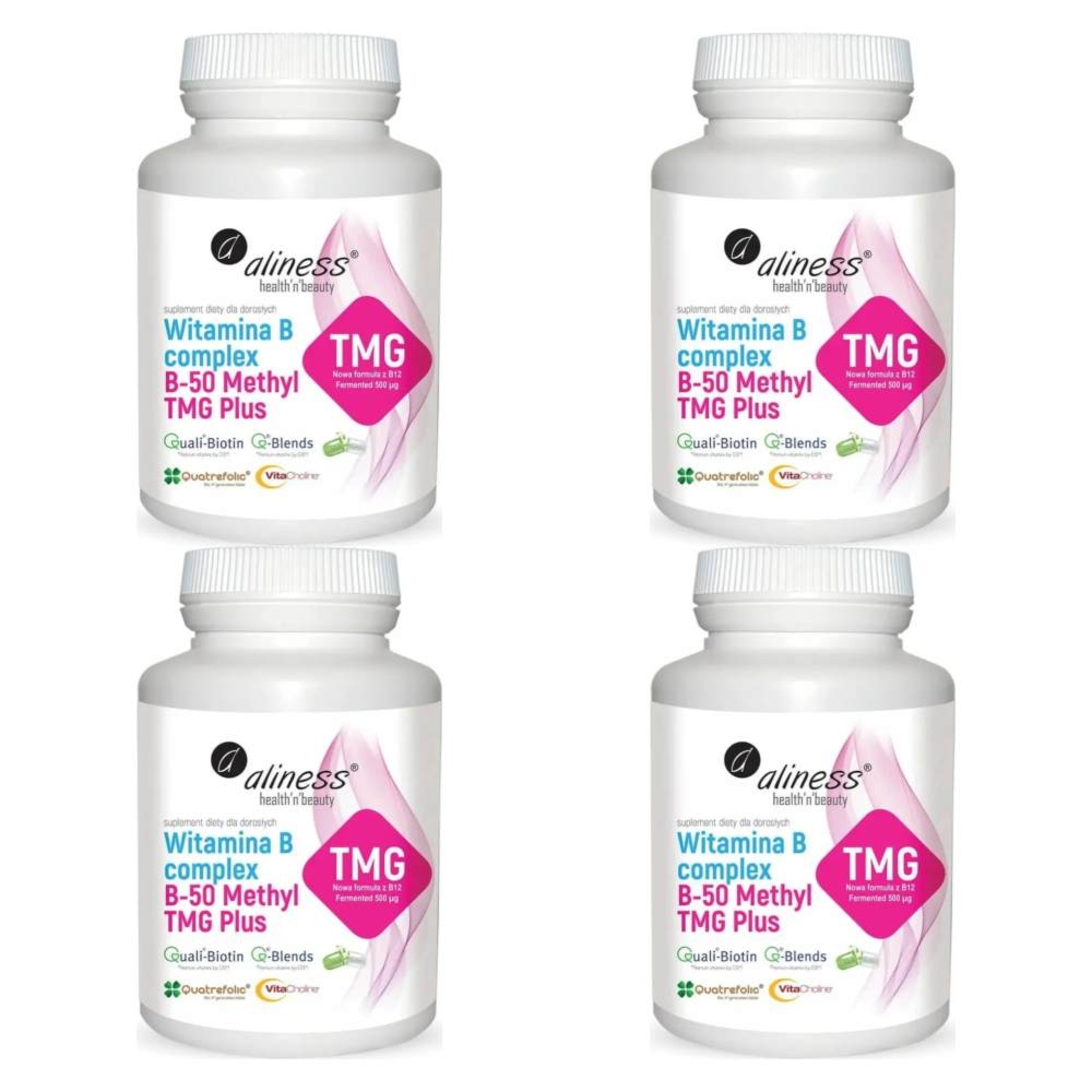 4 x Witamina B Complex B-50 Methyl TMG Plus 100 Kapsułek Vege - Aliness
