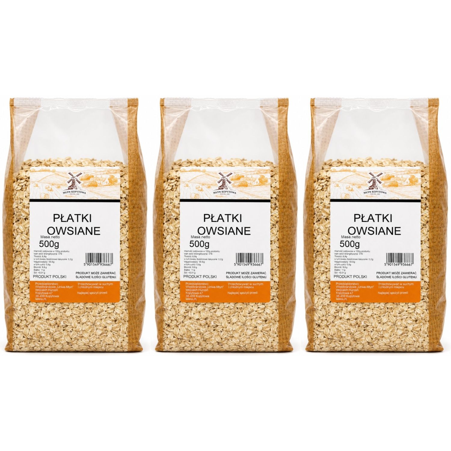 3 x Płatki Owsiane 500 g - Młyn Kopytowa