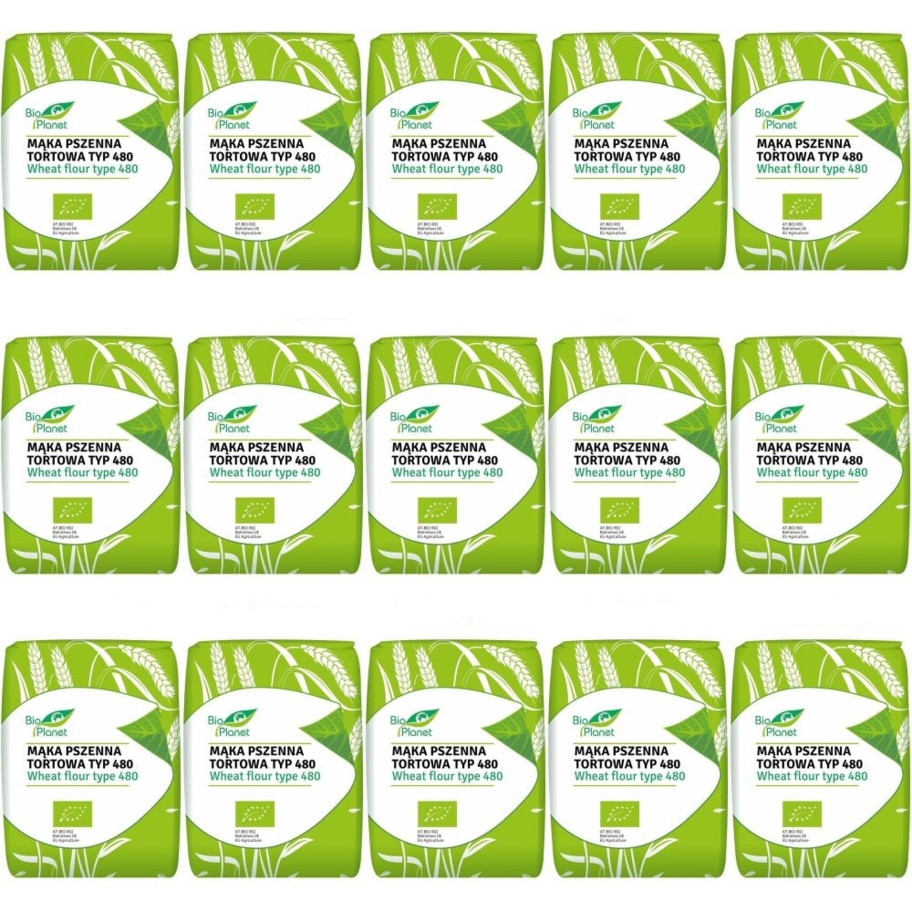 15 x Mąka Pszenna Tortowa Typ 480 Bio 1 kg - Bio Planet - wszechstronna, tortowa, do pierogów i klusek, chleba i bułek, ciast i pizzy