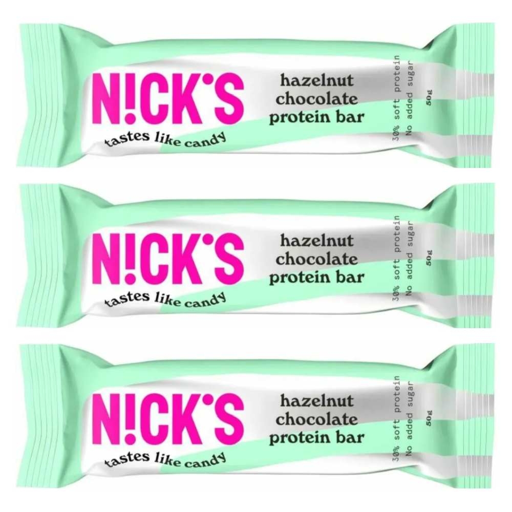 3 x Baton Proteinowy z Kremem z Orzechów Laskowych w Mlecznej Czekoladzie 50 g - Nicks