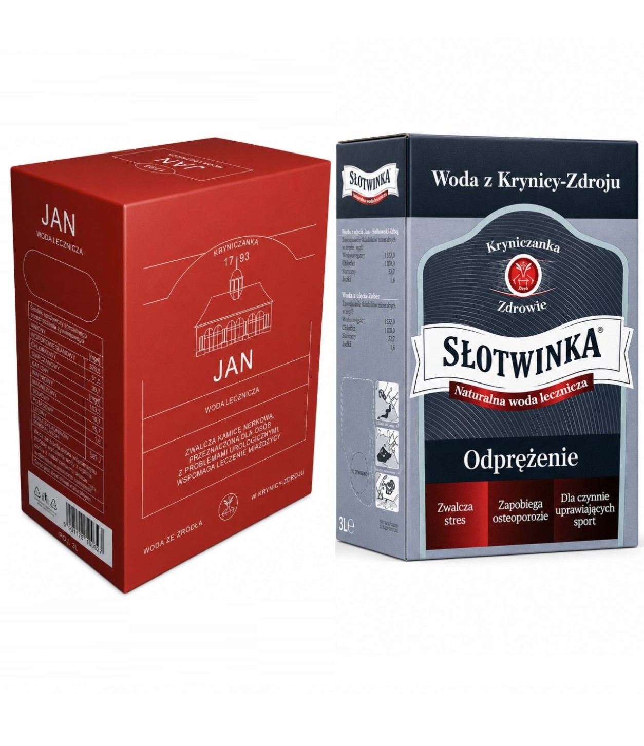 JAN - Woda Lecznicza w Kartonie 3 l - Kryniczanka + Słotwinka - Karton 3 l - Woda Lecznicza - Krynica