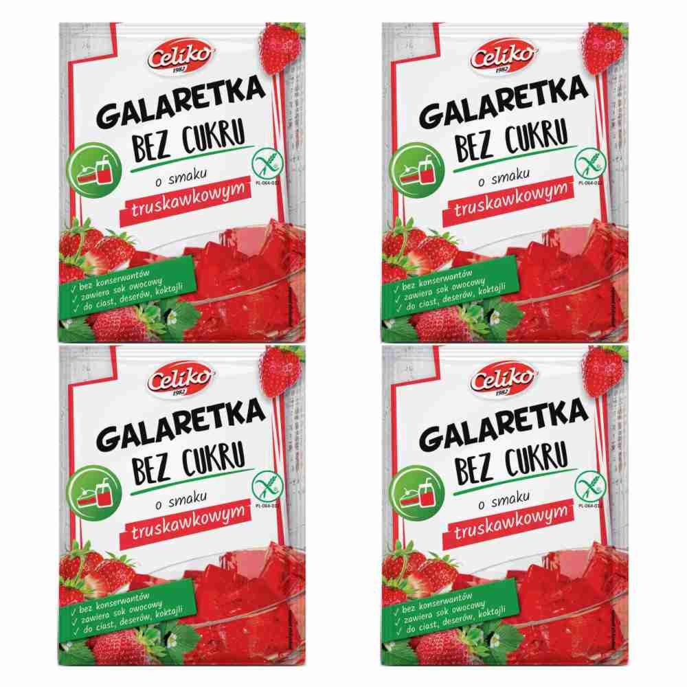Zestaw 4 x Galaretka o Smaku Truskawkowym Bez Dodatku Cukru Bezglutenowa 14 g - Celiko