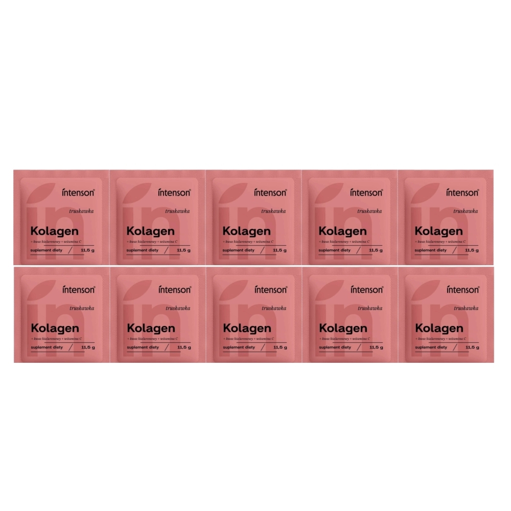 10 x Kolagen z Witaminą C i Kwasem Hialuronowym o Smaku Truskawkowym 11,5 g - Intenson