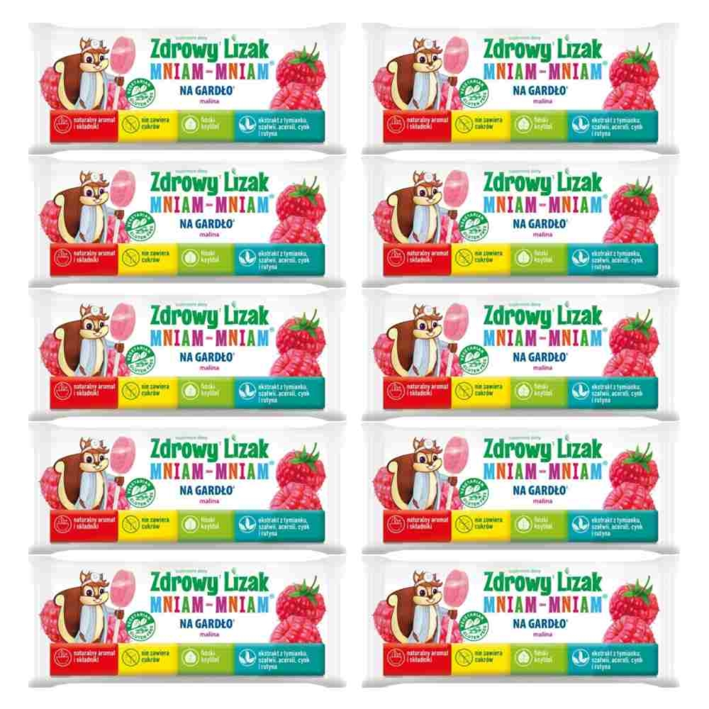 10 x Zdrowy Lizak Mniam - Mniam na Gardło Łezka Malina - Starpharma