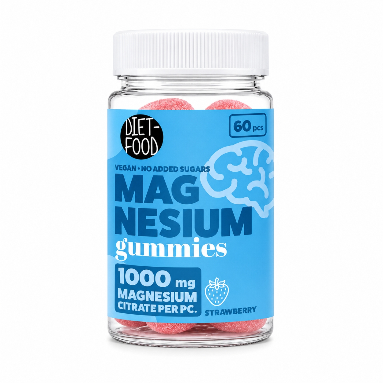Żelki z Magnezem (z Cytrynianem Magnezu) o Smaku Truskawkowym bez dodatku cukru 60 sztuk x 3,5g (210 g) Diet-Food Magnesium Gummies
