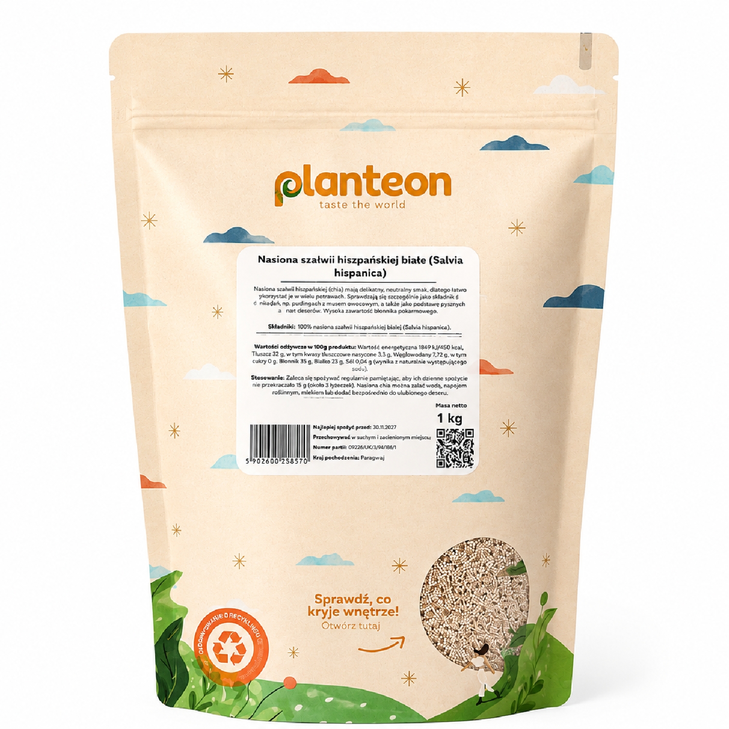 Nasiona Szałwii Hiszpańskiej Białe (Chia) 1 kg Planteon