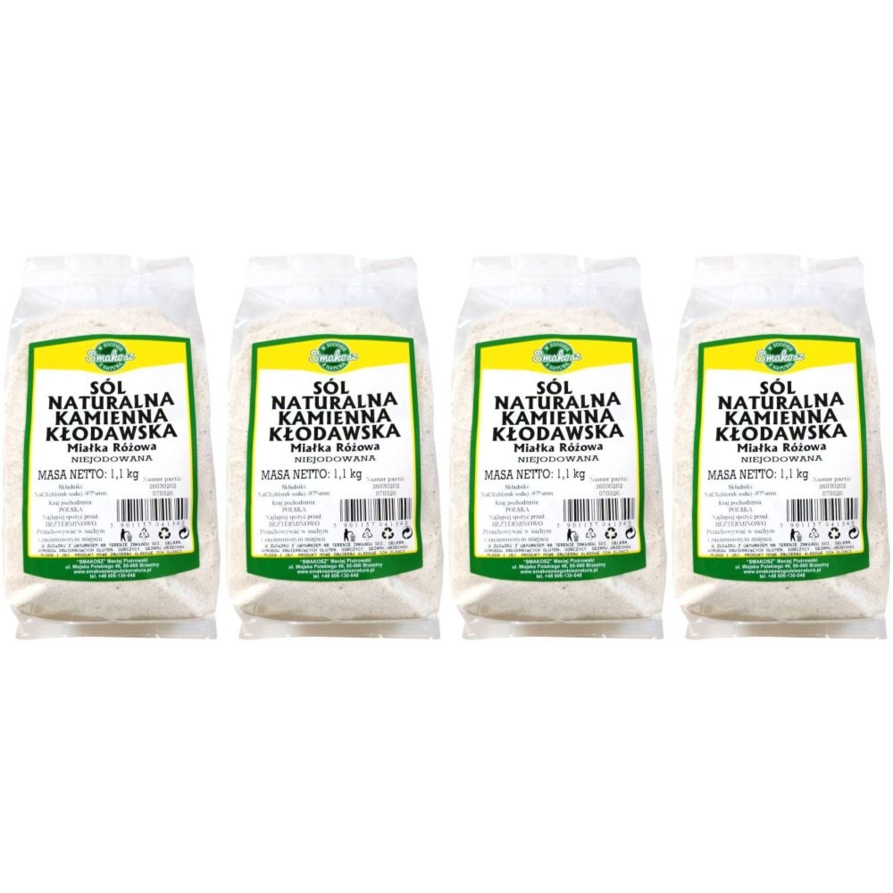 4,4 kg Sól Kłodawska Kamienna Naturalna Miałka Różowa Niejodowana 4x1,1 kg - Smakosz